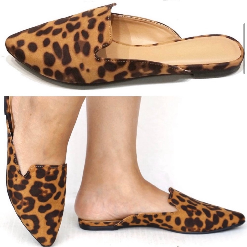 Leopard Suede Mule Loafer Flats - Picture 3 of 3